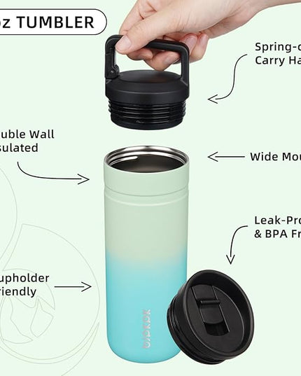 BJPKPK Insulated Water Bottle with 2 Lids,20 oz Double Wall Stainless Steel Vacuum Tumbler Travel Coffee Mug,Wide Mouth Thermal Cup,Mint