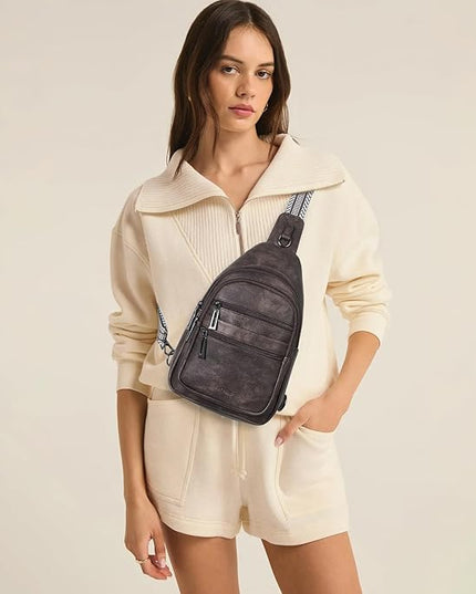 Sling Bag for Women Crossbody Fanny Pack Sling Purse Backpack Vegan Leather Travel Cross Over Shoulder Bag Coffee