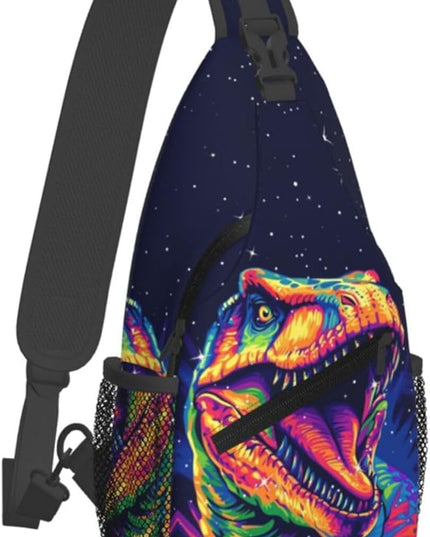 Animal Face Sling Bag Crossbody Bags Chest Bag Backpack for Travel Running and Hiking for Men Women Colorful Dinosaurs