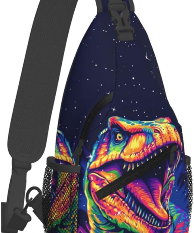 Animal Face Sling Bag Crossbody Bags Chest Bag Backpack for Travel Running and Hiking for Men Women Colorful Dinosaurs