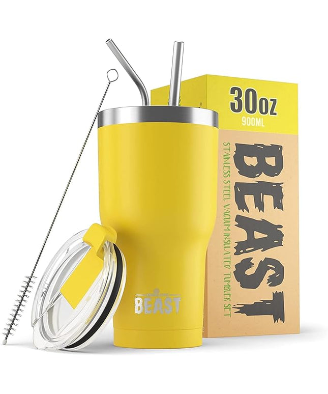 Beast 30 oz Tumbler Stainless Steel Vacuum Insulated Coffee Ice Cup Double Wall Travel Flask (Lemon)