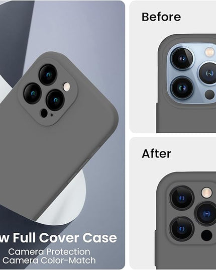 FireNova Designed for iPhone 13 Pro Max Case, Silicone [Camera Protection] Phone Case with [2 Screen Protectors], Soft Anti-Scratch Microfiber Lining Inside, 6.7 inch, Space Gray