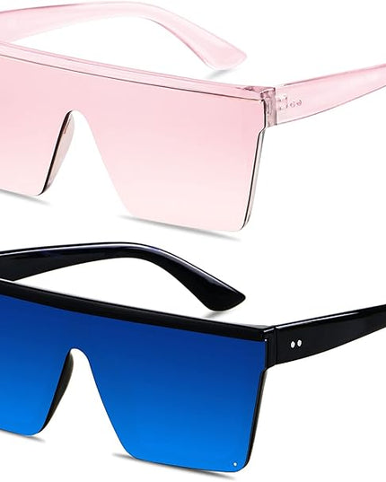 LYZOIT Square Oversized Sunglasses for Women Men Big Flat Top Fashion Shield Large UV Protection Rimless Shades