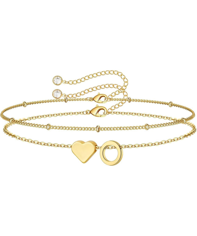 M MOOHAM Valentines Day Gifts for Kids Teen Girls -14K-Gold-Plated Heart Initial A-Z Bracelets for Women Girl Dainty Gold Bracelets Birthday Valentines Gifts for Women Her Teenage Girls Kid Teen Gift