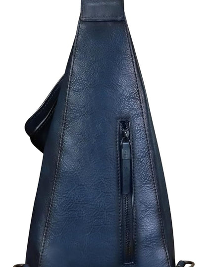 Genuine Leather Sling Bag for Men and Women Vintage Full Grain Leather Sling Purse Chest Daypack Over Shoulder Crossbody Bag (Navy)