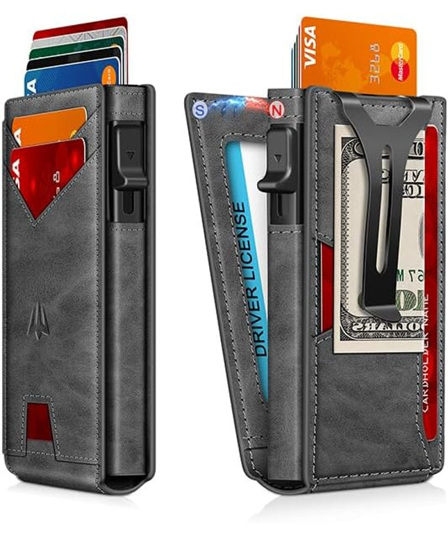 Ruiici Wallet for Men，Slim Minimalist Wallet with Money Clip ＆ ID Window, RFID Blocking Pop-Up Credit Card Holder (Minimalist Wallet, Gray)