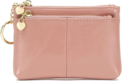 ZOOEASS Women PU Leather Zip Mini Coin Purse With Key Ring Triple Zipper Card Holder Wallet (Pink)