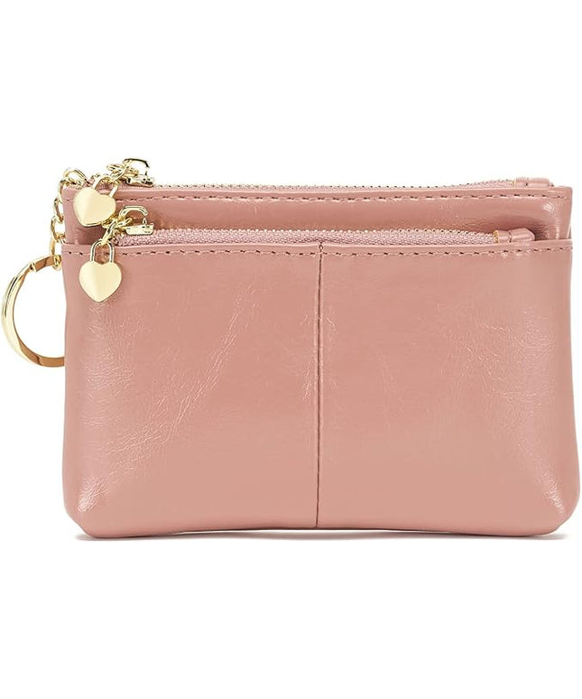 ZOOEASS Women PU Leather Zip Mini Coin Purse With Key Ring Triple Zipper Card Holder Wallet (Pink)