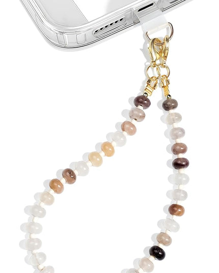 Natural Stone Beaded Phone Wrist Strap for Women – Detachable Chain Wristlet, Durable 304 Stainless Steel Core (Charoite)