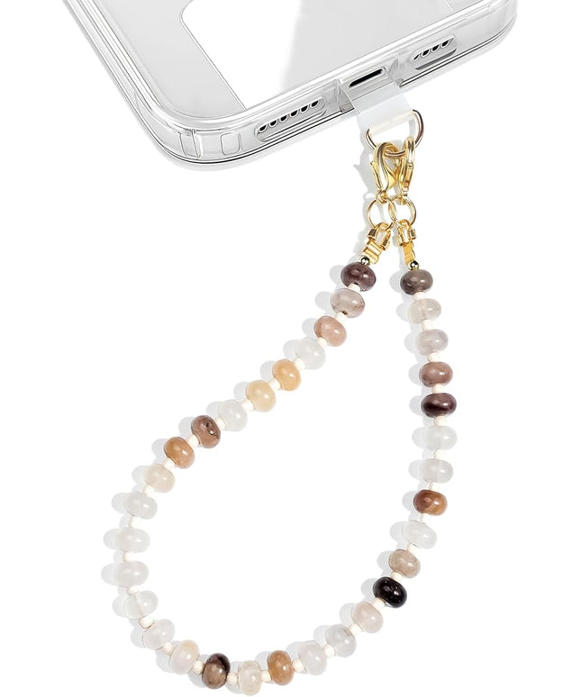 Natural Stone Beaded Phone Wrist Strap for Women – Detachable Chain Wristlet, Durable 304 Stainless Steel Core (Charoite)