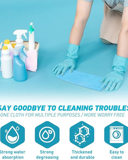 Microfiber Cleaning Cloth-24Pcs (13x13 inch) Ultra Soft Highly Absorbent Rags for Housekeeping-Machine Wash (Blue)