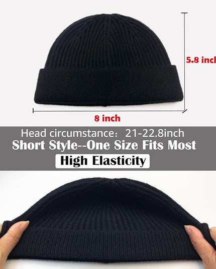 ROYBENS Thin Swag Wool Short Fisherman Beanie for Men Women, Knit Cuff Trawler Beanie Watch Hat, Soft Spring Fall Skull Cap