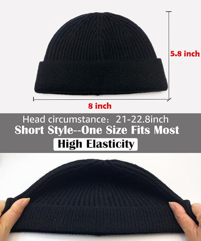 ROYBENS Thin Swag Wool Short Fisherman Beanie for Men Women, Knit Cuff Trawler Beanie Watch Hat, Soft Spring Fall Skull Cap