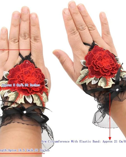 Specell Embroidered Flowers Lace Fingerless Gloves - for Bridal Wedding Cocktail Tea Party Evening Prom Costumes Cosplay