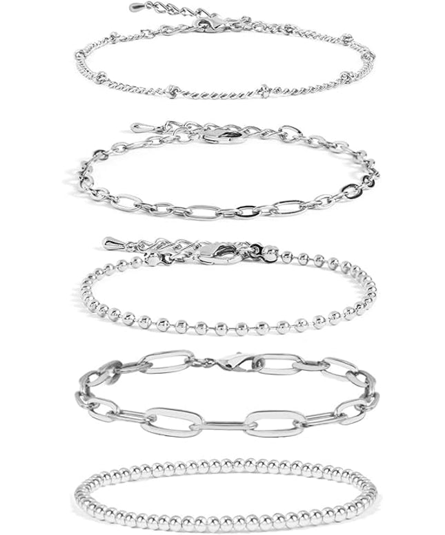 Waterproof Gold Chain Bracelet For Women Non Tarnish,14K Gold Plated Link Dainty Bracelets Stake Layered Bracelet Set Hypoallergen Gold Jewelry