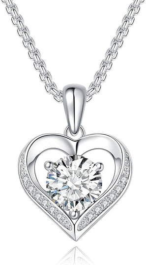G&GEMSJEW Heart Necklaces for Women, 1-2 Carats Moissanite, 18K White Gold-Plated 925 Sterling Silver Round Brilliant Cut Moissanite Imitation Diamond Necklaces, Jewelry Gifts for Christmas Valentine's Day,Anniversary Present for Wife Women