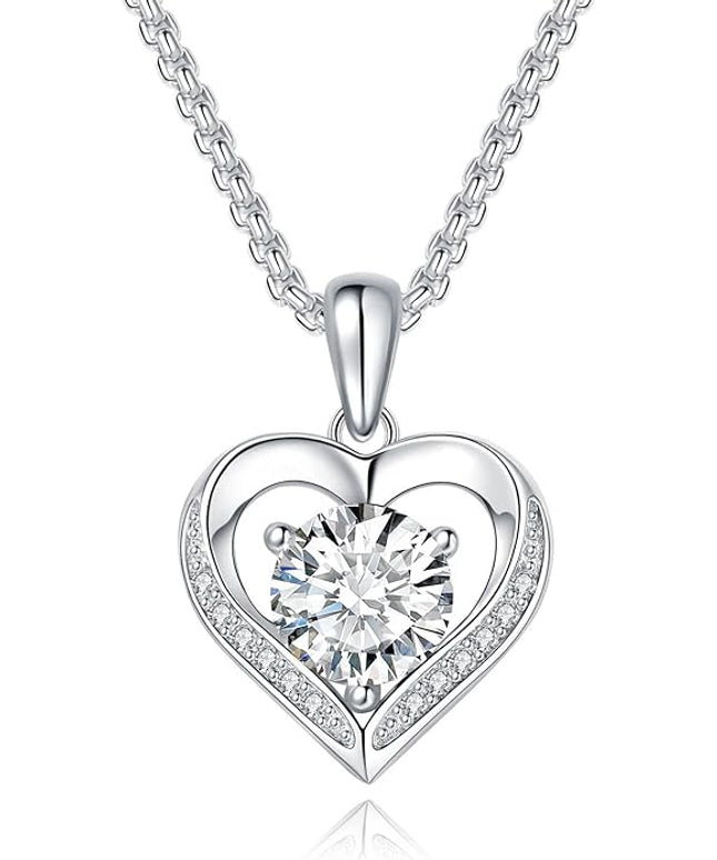 G&GEMSJEW Heart Necklaces for Women, 1-2 Carats Moissanite, 18K White Gold-Plated 925 Sterling Silver Round Brilliant Cut Moissanite Imitation Diamond Necklaces, Jewelry Gifts for Christmas Valentine's Day,Anniversary Present for Wife Women
