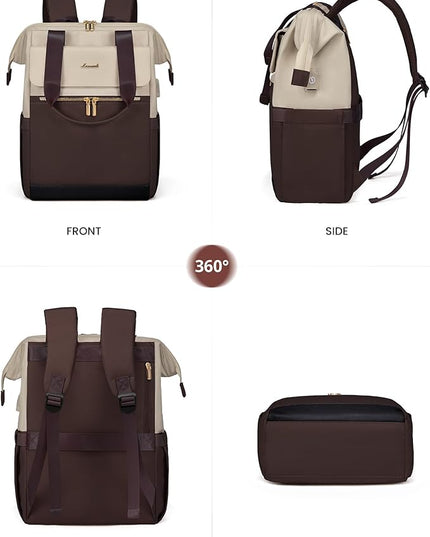 LOVEVOOK Laptop Backpack for Women, 15.6 Inch Work Laptop Bag with USB Port, Fashion Teacher Nurse Backpack Purse, Waterproof Travel Computer Backpack with Organizer Bag, 2PCS, Apricot-Coffee