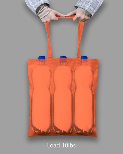 TOPDesign 12-Pack Economical 16"x15" Orange Cotton Tote Bag, Lightweight Medium Reusable Grocery Shopping Cloth Bags, Suitable for DIY, Advertising, Promotion, Gift, Activity