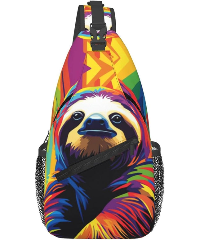 Animal Face Sling Bag Crossbody Bags Chest Bag Backpack for Travel Running and Hiking for Men Women Colorful Sloth