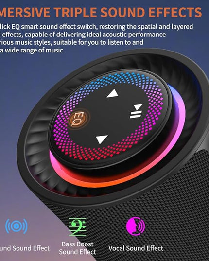 Portable Bluetooth Speaker, 80W Peak Wireless Speakers with Deep Bass, 360 Degree Surround Stereo Sound, 24H Play Time, Comfortable Handle, Colorful Lights ,Dual Pairing, for Home, Party, Outdoor