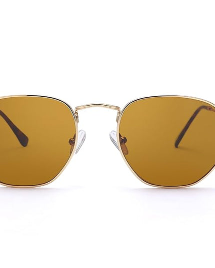 Pro Acme Small Square Sunglasses for Women Men 100% Real Glass Lens Hexagonal Frame