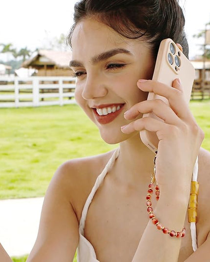 Marble Beaded Phone Wrist Strap, Cellphone Lanyard with Tether Tab, Hands-Free Wristlet Bracelet