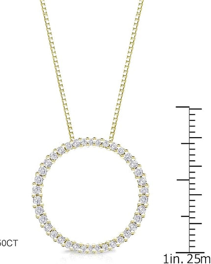 Diamond Wish 1/6 to 1 Carat Diamond Circle of Life Round Pendant Necklace for Women in 14k Gold (I1-I2, cttw) on 18 Inch Long Chain with Spring Ring Clasp