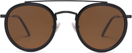 SOJOS Retro Vintage Round Polarized Sunglasses for Women Men Small Double Bridge Circle Sunnies SJ1104