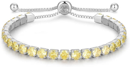 Valentines Day Gifts Sterling Silver Birthstone Tennis Bracelets for Women 4mm Tennis Bolo Bracelet Fashion Jewelry Birthday Gifts for Women Wife Mom Her | Adjustable Size 9"