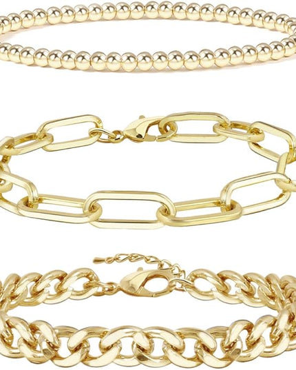 Waterproof Gold Chain Bracelet For Women Non Tarnish,14K Gold Plated Link Dainty Bracelets Stake Layered Bracelet Set Hypoallergen Gold Jewelry