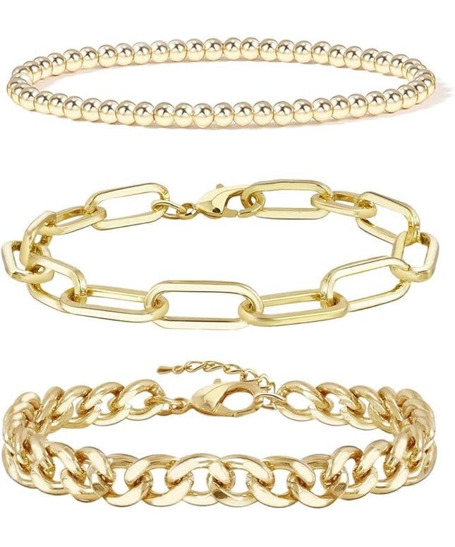Waterproof Gold Chain Bracelet For Women Non Tarnish,14K Gold Plated Link Dainty Bracelets Stake Layered Bracelet Set Hypoallergen Gold Jewelry