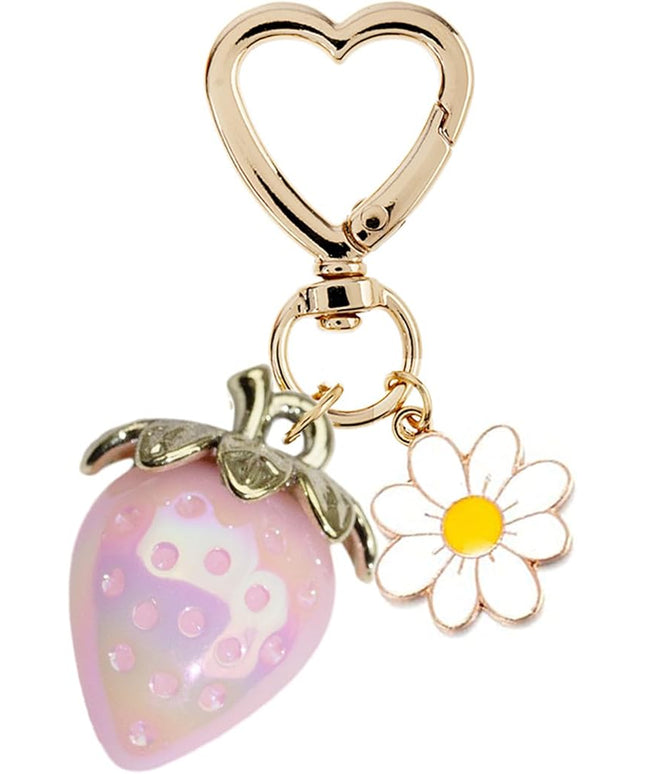 Agromusk Cute Strawberry Keychain,Bag Charms,Kawaii Heart Flower Daisy Key chains Accessories Decor for Girls Purse Gift
