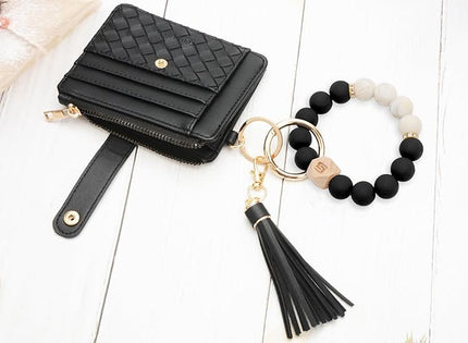 COOLANS Silicone Bracelet Wristlet Wallet Credit Card Holder RFID,ID Window,Key Ring Tassel,Slim Wallet Women Keychain Purse