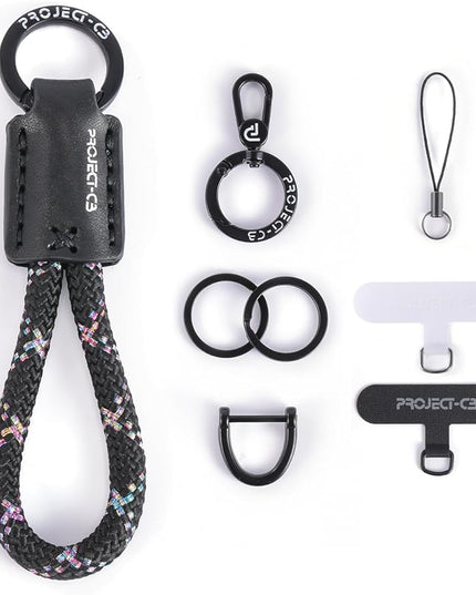 project-cb Phone Finger Ring Strap 1,Phone Tether Tab 2,Key Chain,Key Ring 2(VibrantNoir-B)