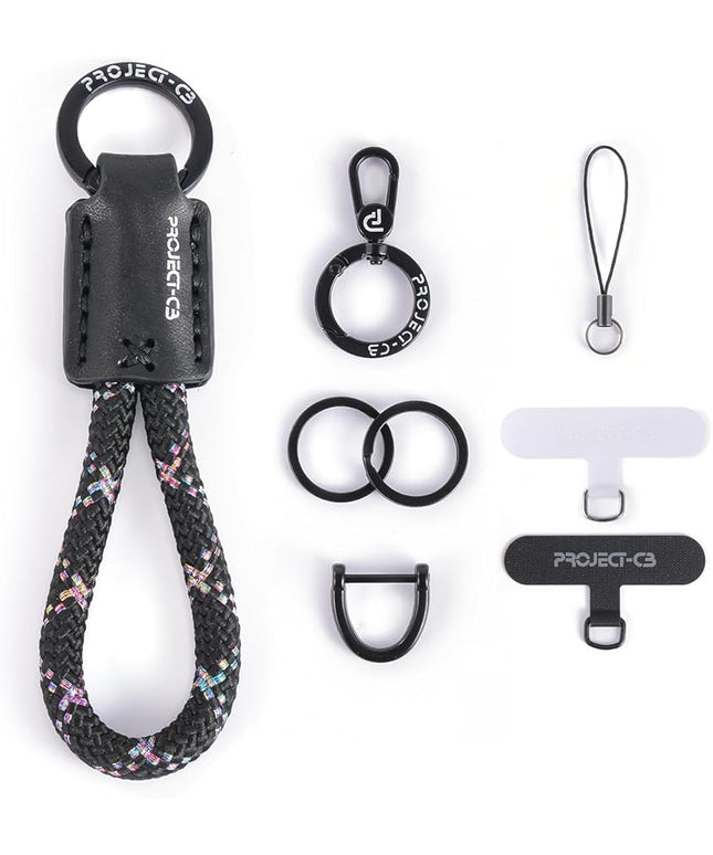 project-cb Phone Finger Ring Strap 1,Phone Tether Tab 2,Key Chain,Key Ring 2(VibrantNoir-B)