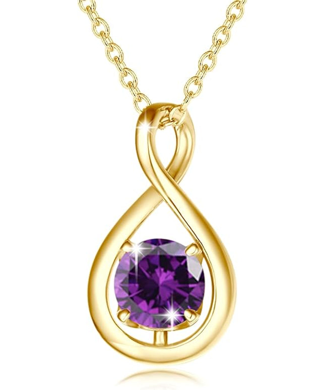 FANCIME Birthstone Necklaces for Women Fine Jewelry Sterling Silver Dainty Infinity Pendant Anniversary Birthday Christmas Gifts for Her Wife Mom Lady Daughter, Chain 16"+2" Extend
