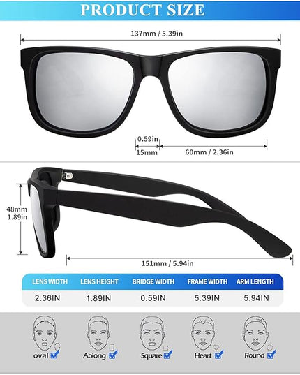 KALIYADI Sunglasses Men Polarized Sun glasses for Mens Womens Classic Matte Black Frame UV Protection 3pack