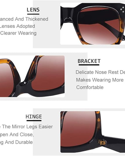 Vintage Women Oversized Sunglasses Designer Luxury Square Sun Glasses UV400 Protection Flat Lens