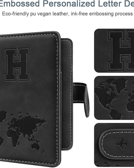 Passport Holder Wallet Cover Personalized Letter A-Z Travel Wallet RFID Blocking Passport Cover Wallet Case for Travel Passport Book Holders for Women and Men, Black-H