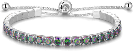 Valentines Day Gifts Sterling Silver Birthstone Tennis Bracelets for Women 4mm Tennis Bolo Bracelet Fashion Jewelry Birthday Gifts for Women Wife Mom Her | Adjustable Size 9"