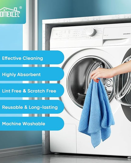 HOMEXCEL Blue Microfiber Cleaning Cloth, 12 Pack Premium Microfiber Towels for Cars, Lint Free, Scratch-Free, Highly Absorbent, Reusable Cleaning Rags for Car, Household, Kitchen, Window,11.5"X11.5"