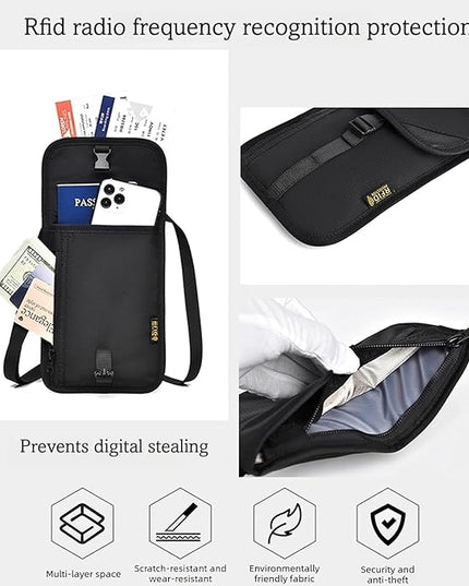 Passport Holder for Travel Pouch Neck Wallet for Traveling Women Men with RFID Blocking Waterproof and Slim Neck Pouch Adjustable Neck Strap (Z-Dark grey)