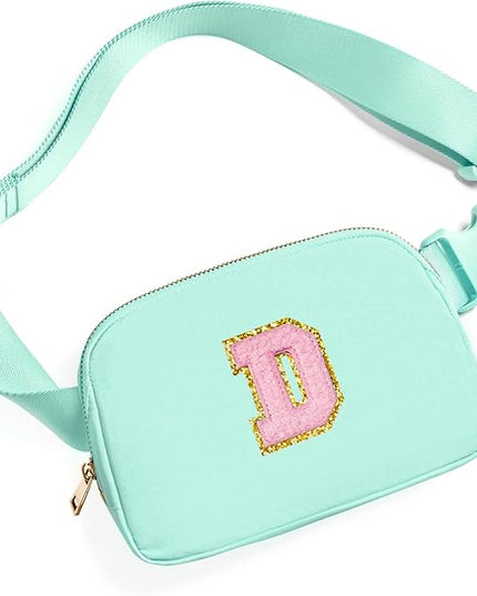 Gitus Belt Bag Fanny Pack Crossbody Bags with Initial Letter Patch Cute Stuff Birthday Gifts for Teenager Girls Trendy Preppy Stuff for Teen Girls Cool Stuff for Teens (Mint Green-D)