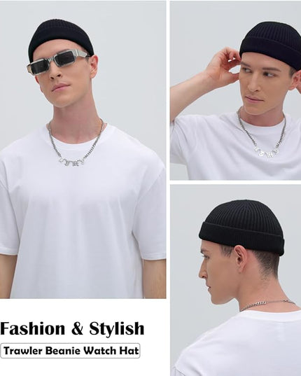 ROYBENS Thin Swag Wool Short Fisherman Beanie for Men Women, Knit Cuff Trawler Beanie Watch Hat, Soft Spring Fall Skull Cap