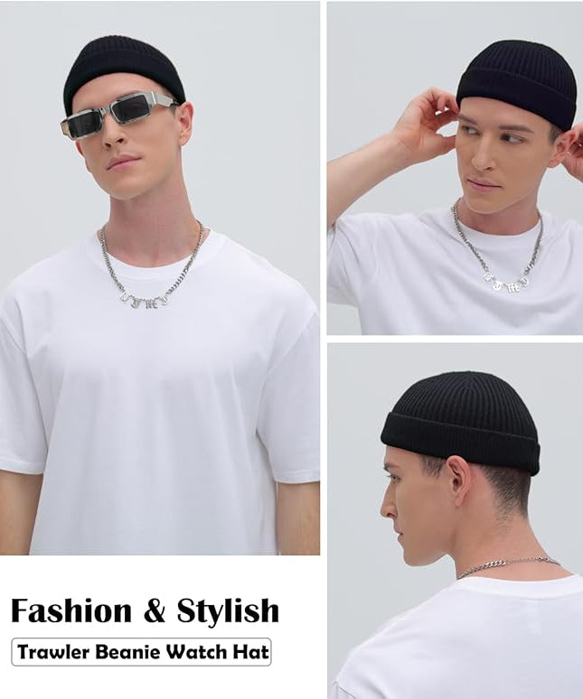 ROYBENS Thin Swag Wool Short Fisherman Beanie for Men Women, Knit Cuff Trawler Beanie Watch Hat, Soft Spring Fall Skull Cap