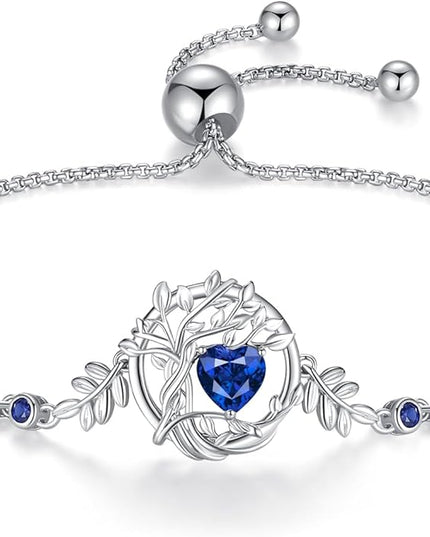 FANCIME Tree of life Birthstone Bracelet for Women Sterling Silver Tree Jewelry Birthstone Charm Bracelet Gemstone Anniversary Birthday Christmas Gifts for Wife Mom Her