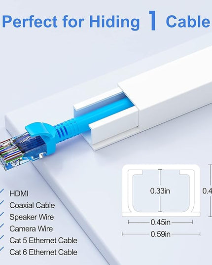 Yecaye Cord Hider, 113in One-Cord Cable Concealer, Cord Covers for Wires on Wall, Easy Install Cable Management Kit for 2 Small Wires, Cables Raceway Home Office, W0.59in H0.4in, White