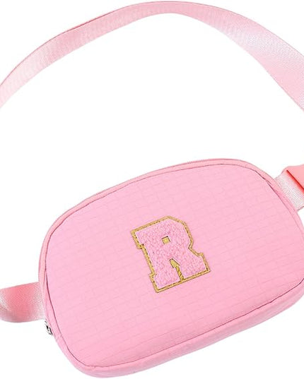 Glratn Initial Letter Fanny Pack for Girls,Patch Belt Bag,Toddler Crossbody Bags，Gifts for 3 4 5 6 7 8 9 10 11 12 Year Old Teens Kids,Christmas Graduation Gifts for Teen Girls.(Pink-R)