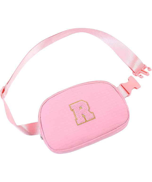 Glratn Initial Letter Fanny Pack for Girls,Patch Belt Bag,Toddler Crossbody Bags，Gifts for 3 4 5 6 7 8 9 10 11 12 Year Old Teens Kids,Christmas Graduation Gifts for Teen Girls.(Pink-R)